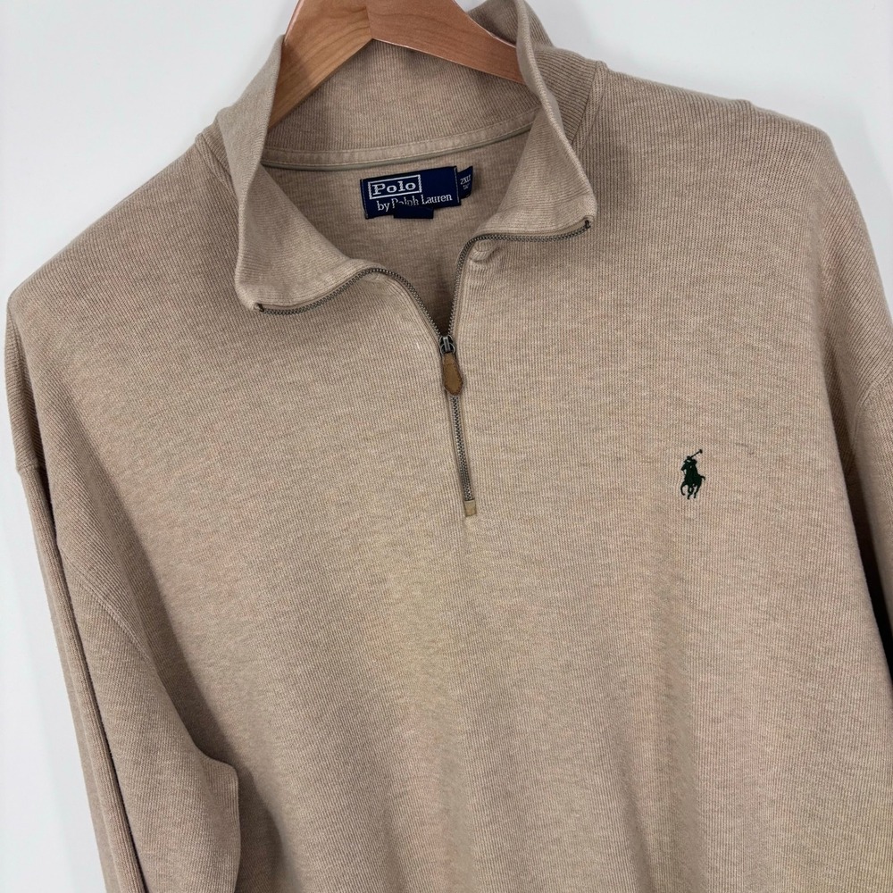 Polo Ralph Lauren Estate Rib 1/4 Zip Pullover Men 2XLT Tan Cotton Sweater Preppy